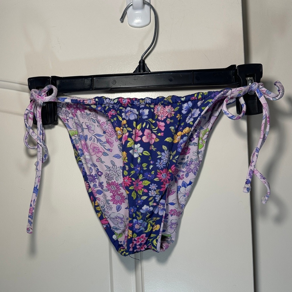 LoveShackFancy Bikini Bottom Womens S Blue Floral Hurley Reversible Side Tie